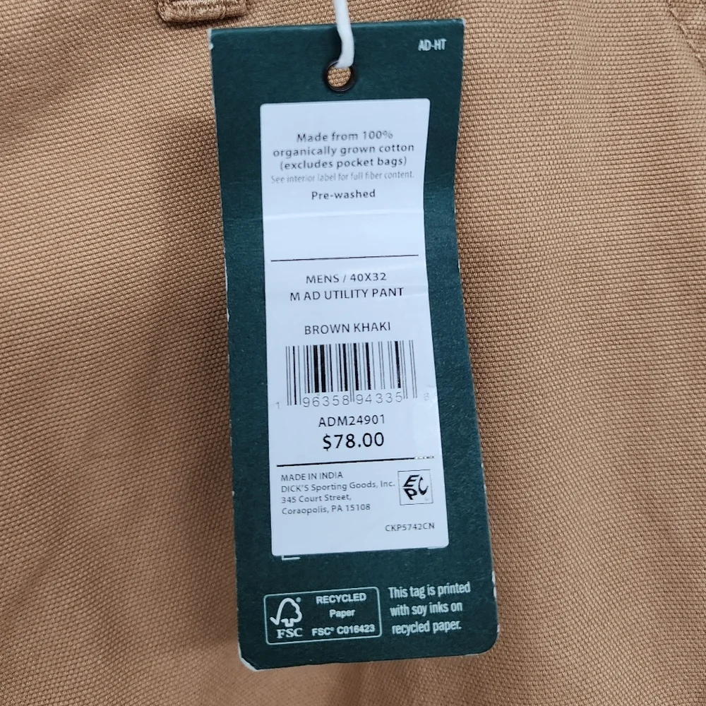 Alpine Design Utility Pant Brown Khaki Mens 40x30 NWT